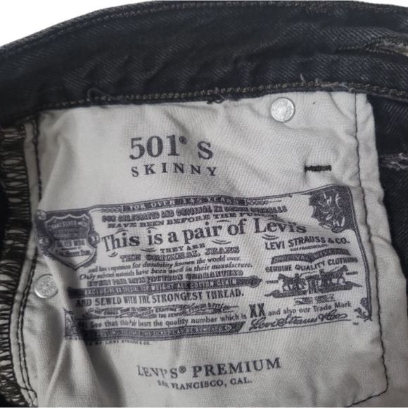 LEVI'S Black 501 Skinny Distressed Raw Hem Jeans Denim Pants Size 23x28 - Picture 9 of 9